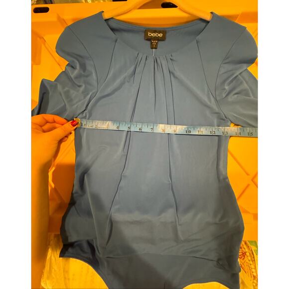 NWT New Bebe Y2K 2000s Blue Long‎ Sleeved Pleated Fitted Bodysuit Small - Picture 9 of 10